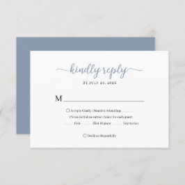 Minimale Stoffige Blauwe Bloemen Monogram Bruiloft RSVP Kaartje