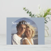 Minimale stoffige blauwe Flat Save The Date Kaart (Staand voorkant)