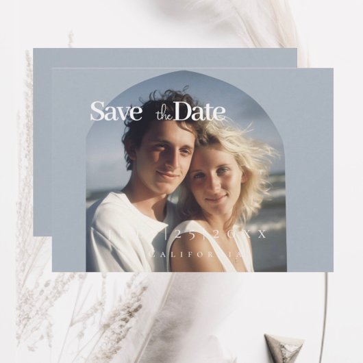 Minimale stoffige blauwe Flat Save The Date Kaart