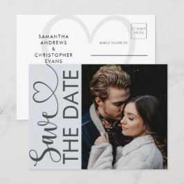 Minimale stoffige blauwe foto & hart save the date aankondigingskaart