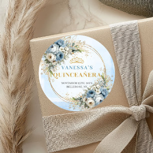 Minimale stoffige blauwe gouden groen 15e verjaard ronde sticker