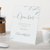 Minimale stoffige blauwe grijze script roestvrije  reclamebord met voetstuk (Insitu)