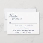 Minimale stoffige blauwe moderne bruiloft RSVP kaartje (Voorkant)