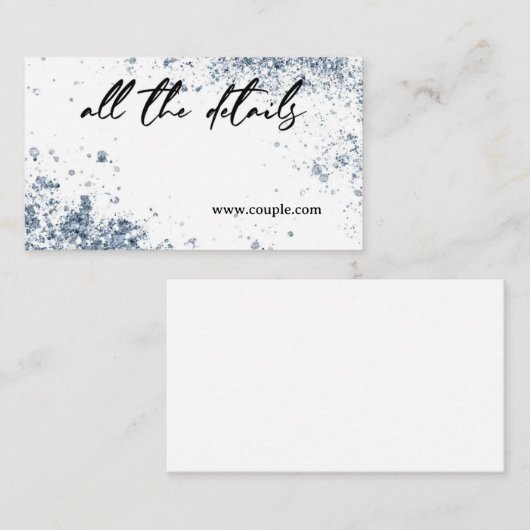 Minimale stoffige blauwe trouwkaart informatiekaartje (Voorkant / Achterkant)