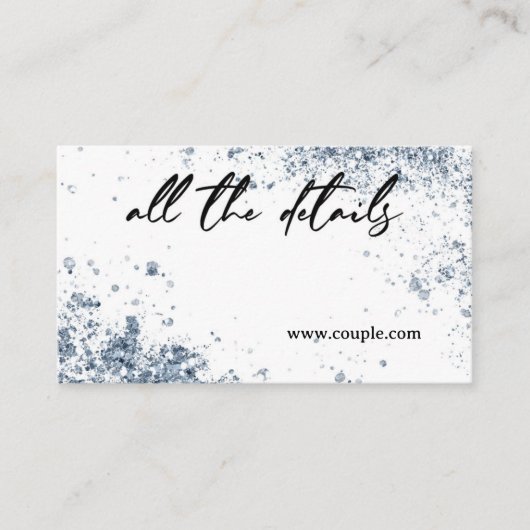 Minimale stoffige blauwe trouwkaart informatiekaartje (Voorkant)