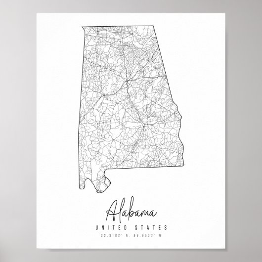 Minimale Straatkaart Alabama Poster (Voorkant)