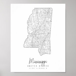 Minimale Straatkaart Mississippi Poster