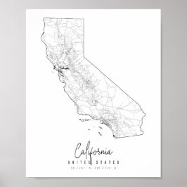 Minimale Straatkaart van Californië Poster