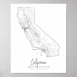 Minimale Straatkaart van Californië Poster