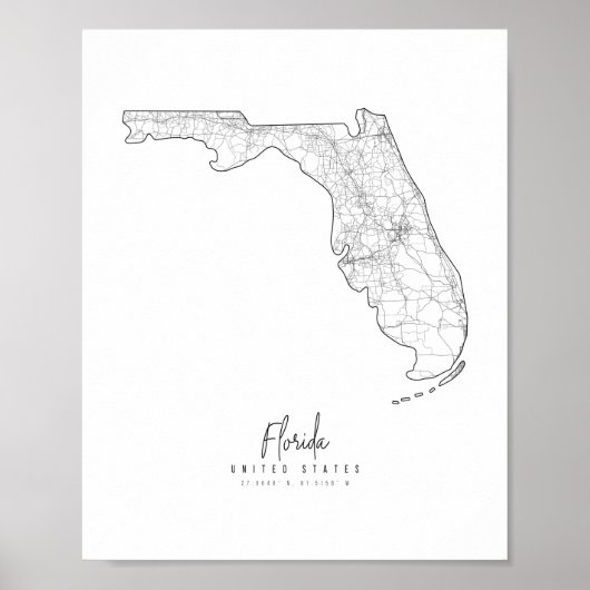 Minimale Straatkaart van Florida Poster (Voorkant)