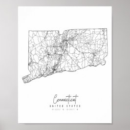 Minimale Straatkaart voor Connecticut Poster