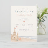 Minimale strand verjaardag kust zandkasteel  kaart (Staand voorkant)