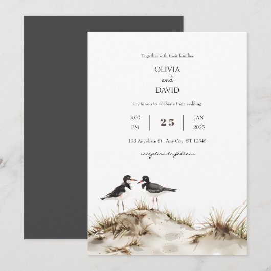Minimale Strand Zandduinen Oystercatchers Bruiloft Kaart (Voorkant / Achterkant)