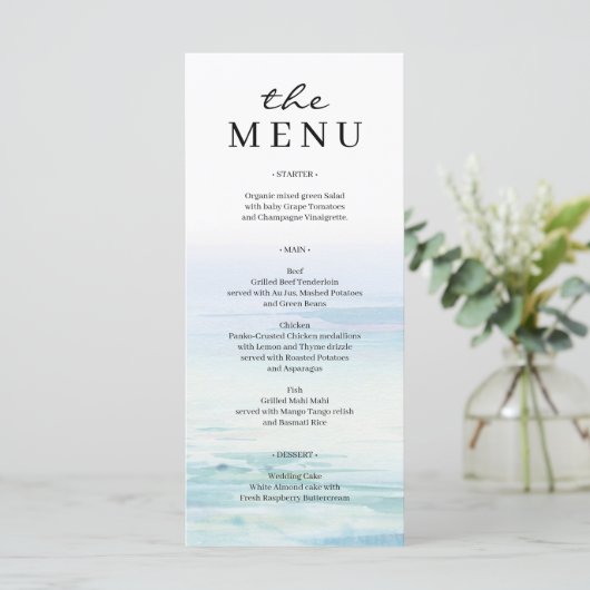 Minimale strandgolfjes bruiloftsmenu menu (Staand voorkant)