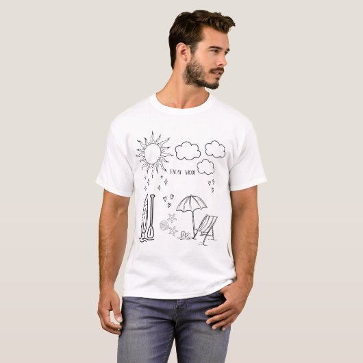 Minimale strandvakantie Doodle Witte Kunst T-shirt (Voorkant volledig)