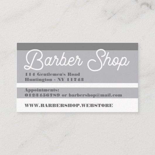 Minimale strepes  Elegant Grey Barbershop Visitekaartje (Achterkant)