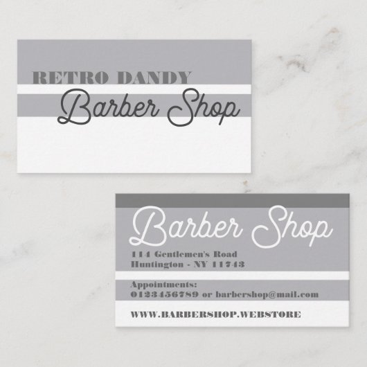 Minimale strepes  Elegant Grey Barbershop Visitekaartje (Voorkant / Achterkant)