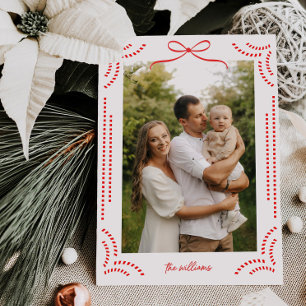 Minimale strik met snoepstrepen Kerst fotokaart Feestdagenkaart