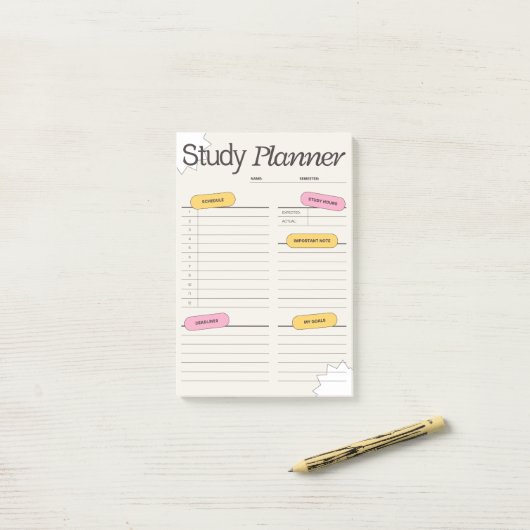 Minimale studieplanner met uurrooster post-it® notes (Op bureau)