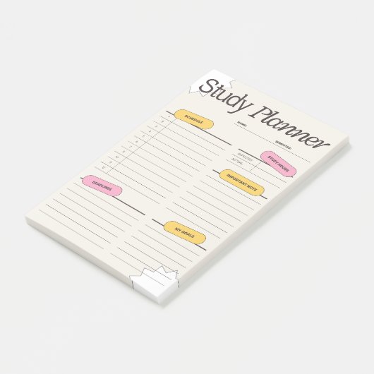 Minimale studieplanner met uurrooster post-it® notes (Schuin)