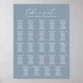 Minimale Stusty Blue Wedding 24 Table Seating Char Poster (Voorkant)
