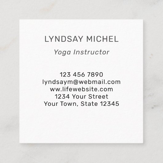 Minimale Sunflower Yoga Instructor Vierkante Visitekaartje (Achterkant)