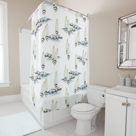 Minimale Surfboard Waterverf Kust strand vibes Douchegordijn (In situ)