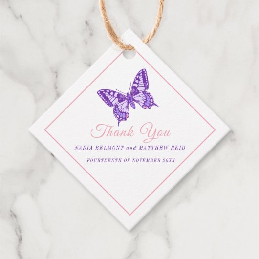 Minimale swallowtail paarse bruiloft dank u bedankjes labels (Voorkant)