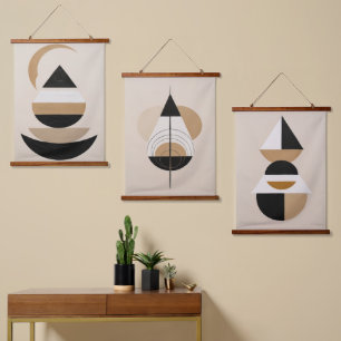 Minimale symbolische geometrische kunst in warme n hangend wandkleed