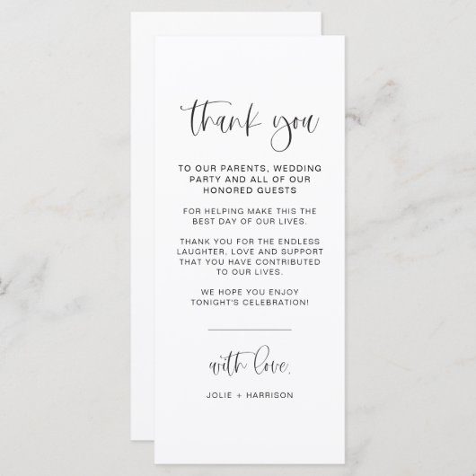 Minimale tabel voor JOLIE Fun Script - Hartelijk d Menu (Voorkant / Achterkant)