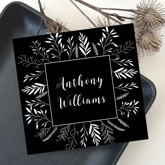 Minimale takken bloementypografie vierkante visitekaartje