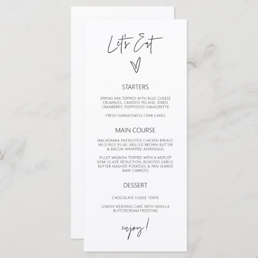 Minimale Tall Menu Wedding Classic Meal Card G400 (Voorkant / Achterkant)
