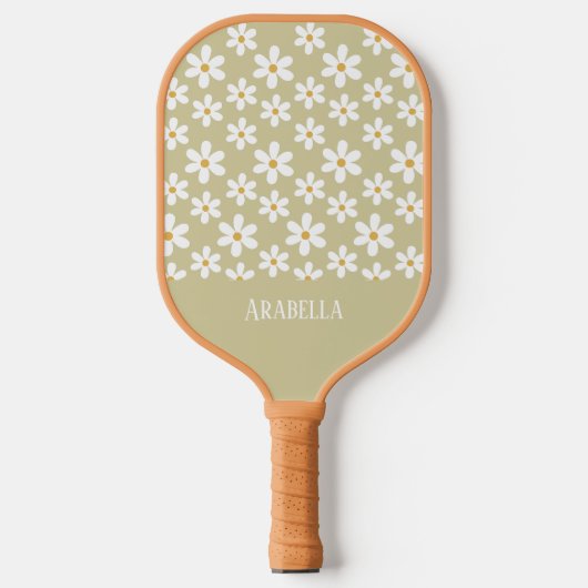 Minimale Tan en White Daisies Gepersonaliseerde Bo Pickleball Paddle (Voorkant)
