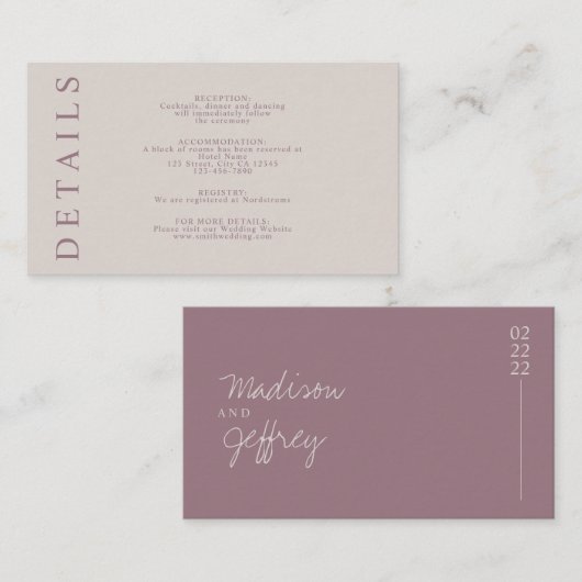 Minimale Tan Mauve Blush Pink Earth Tone Enclose Informatiekaartje (Voorkant / Achterkant)