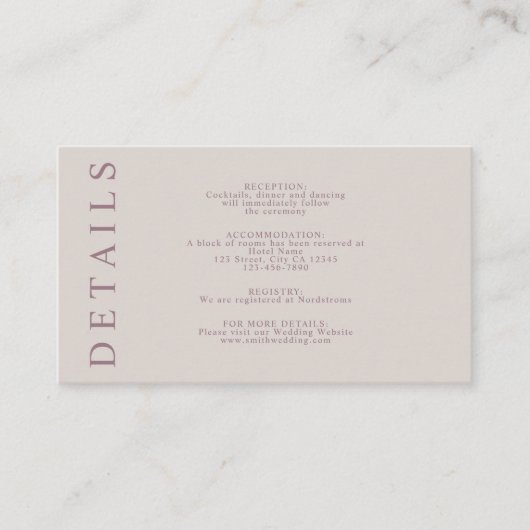 Minimale Tan Mauve Blush Pink Earth Tone Enclose Informatiekaartje (Voorkant)