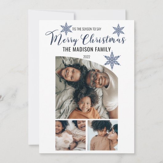 Minimale Tapered Top 3-foto met kerstfeestmaal Feestdagenkaart (Voorkant)