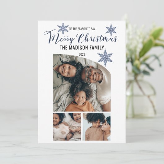 Minimale Tapered Top 3-foto met kerstfeestmaal Feestdagenkaart (Staand voorkant)