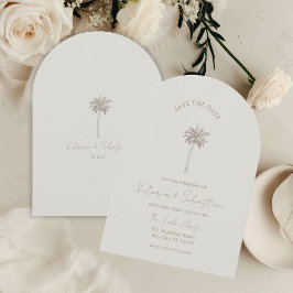 Minimale Taupe Palmboom Strand Save The Date Kaart