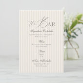 Minimale Taupe Streep Bruilofts Bar Menu Kaart (Staand voorkant)