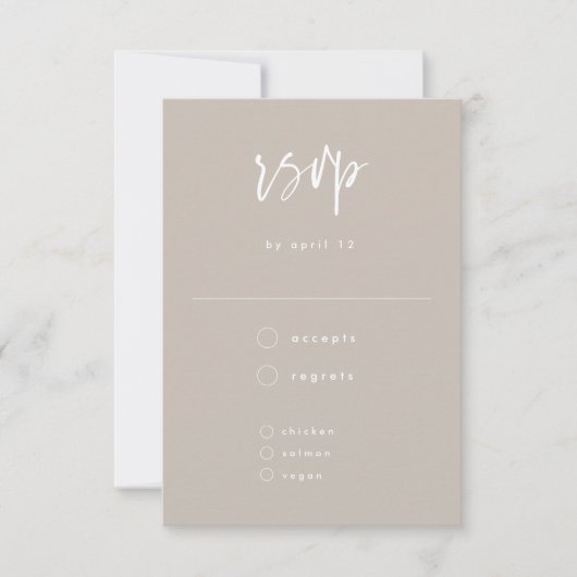 Minimale Taupe White Handwrited Wedding RSVP Kaartje (Voorkant)