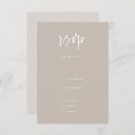 Minimale Taupe White Handwrited Wedding RSVP Kaartje