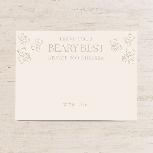 Minimale teddybeer babyshower advies informatiekaartje