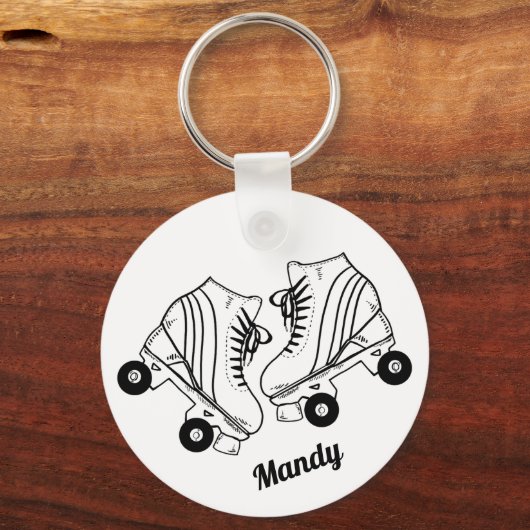 Minimale tekening van zwarte en witte Schaatsen Sleutelhanger (Voorkant)