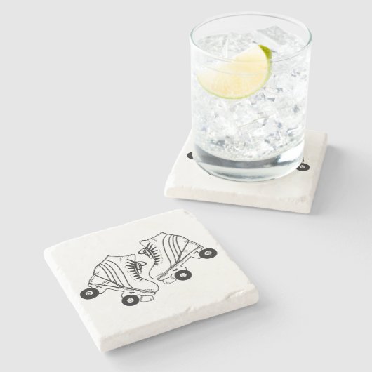 Minimale tekening van zwarte en witte Schaatsen Stenen Onderzetter (Zijkant)