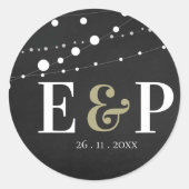 Minimale tekenvellen van het karton Monogram Ronde Sticker (Voorkant)