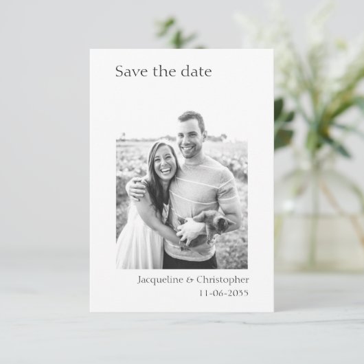 Minimale tekst en fotobruiloft besparen de datum bedankkaart (Staand voorkant)
