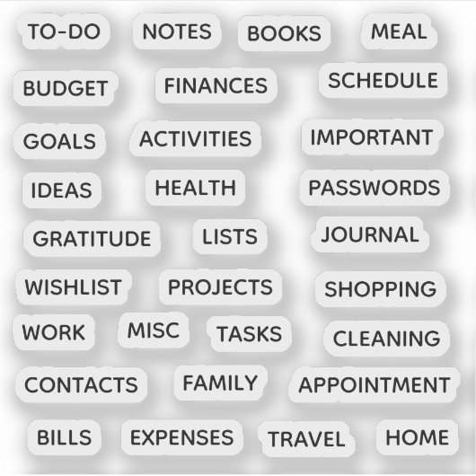 Minimale tekst planner tabblad label binder scheid (Voorkant)
