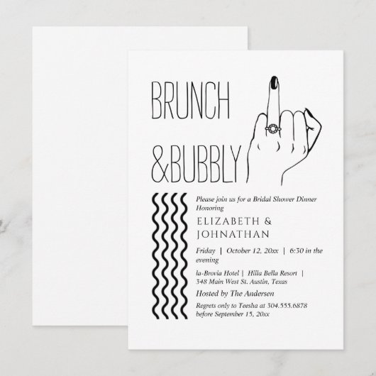 Minimale tekst script brunch en bubbel uitnodiging (Voorkant / Achterkant)