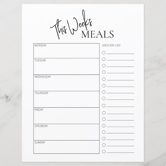 Minimale Tekst Weekmenu Planner (Voorkant)