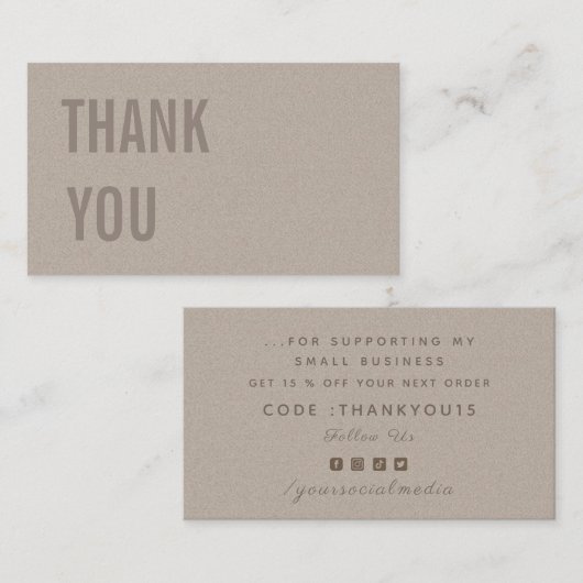 Minimale tekstkraftpapier Hartelijk dank en kortin Visitekaartje (Voorkant / Achterkant)